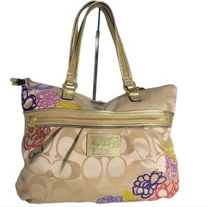 COACH POPPY FLORAL APPLIQUÉ GLAM TOTE EUC